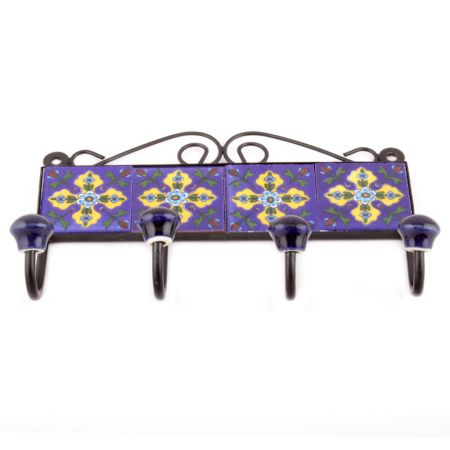 Navy Blue And Turquoise Tiny Flower Ceramic Tiles Hooks Online